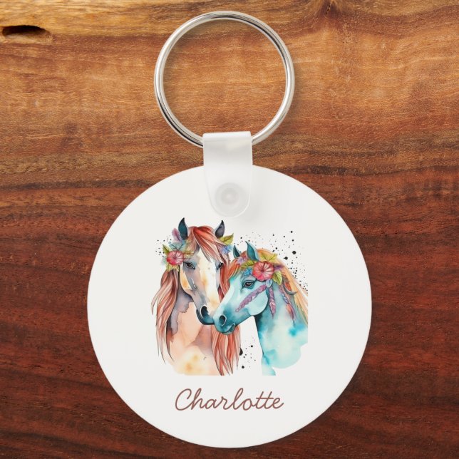 Porte-clés Cheval Lover Equestre Custom Kids Aquarelle (Recto)