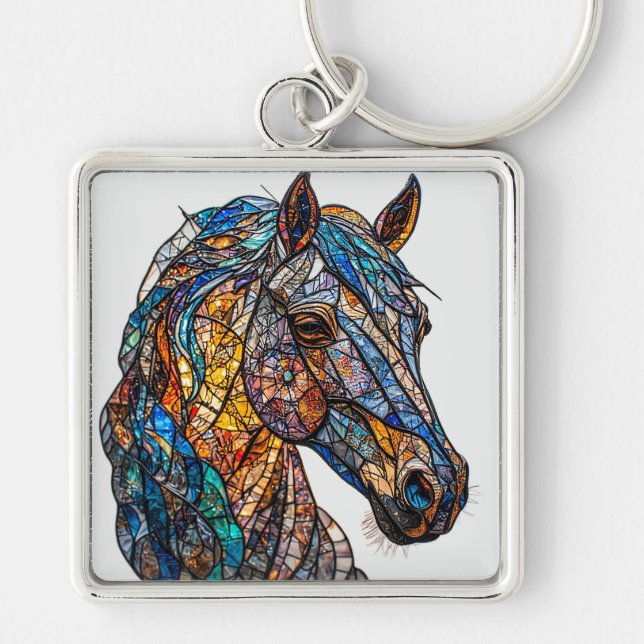 Porte-clés Cheval majestueux aux couleurs vives (Devant)