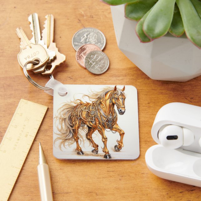 Porte-clés Cheval mécanique Steampunk Gold Argent (Bureau)