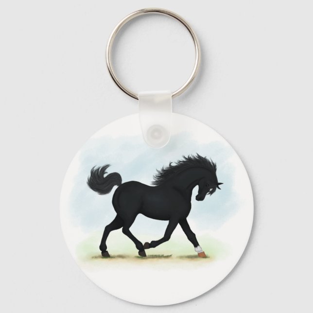 Porte-clés Cheval noir avec étoile et jarret (Beauté noire) (Recto)