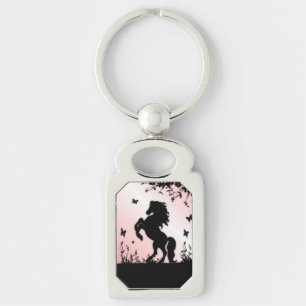 Porte-clés Cheval noir cabré rose