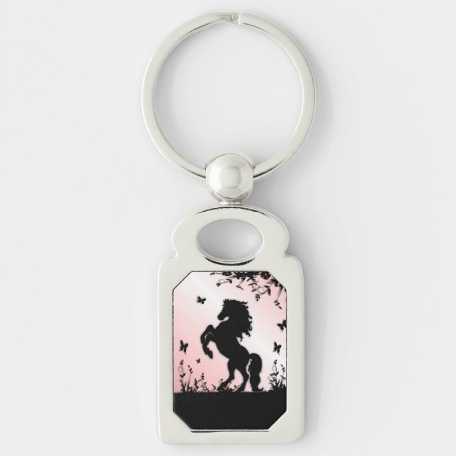 Porte-clés Cheval noir cabré rose (Devant)