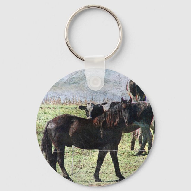Porte-clés cheval noir et bovins laitiers (Recto)