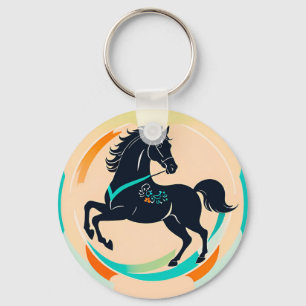 Porte-clés Cheval noir sur fond coloré