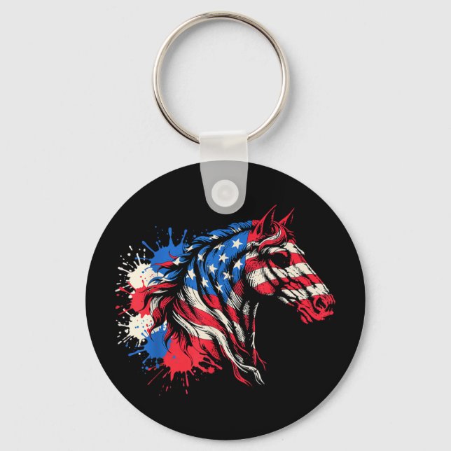 Porte-clés Cheval patriotique drapeau américain éclaboussure  (Recto)