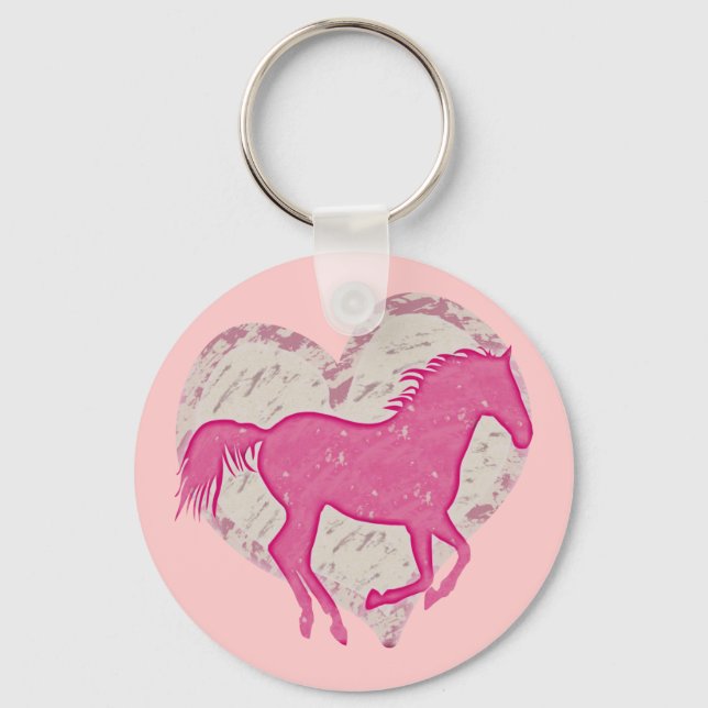 Porte-clés Cheval rose et coeur (Recto)