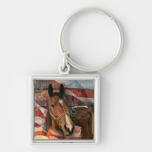 Porte-clés Cheval Rustic Barne drapeau américain (Devant)