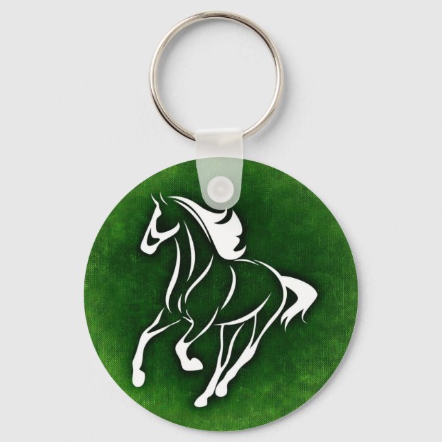 Porte-clés Cheval sur arrière - plan vert (Recto)