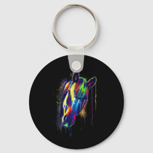 Porte-clés Cheval Visage Main Dessinée Couleur de l'eau Splas