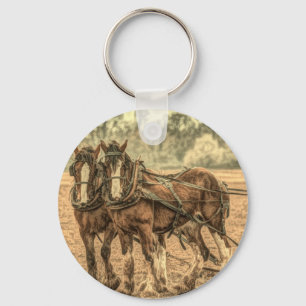 Porte-clés Chevaux de ferme primitifs de l'Ouest