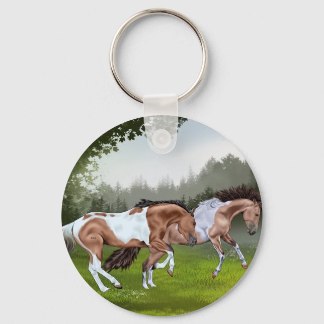 Porte-clés Chevaux de peinture Tobiano en peau de boule (Recto)