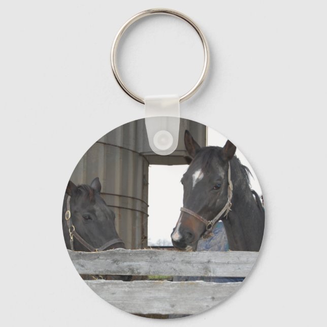 Porte-clés Chevaux noirs/Ranch (Recto)
