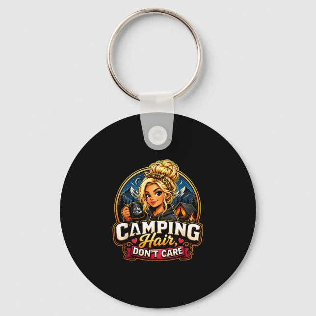 Porte-clés Cheveux de camping on s'en fiche fille de campeuse (Recto)