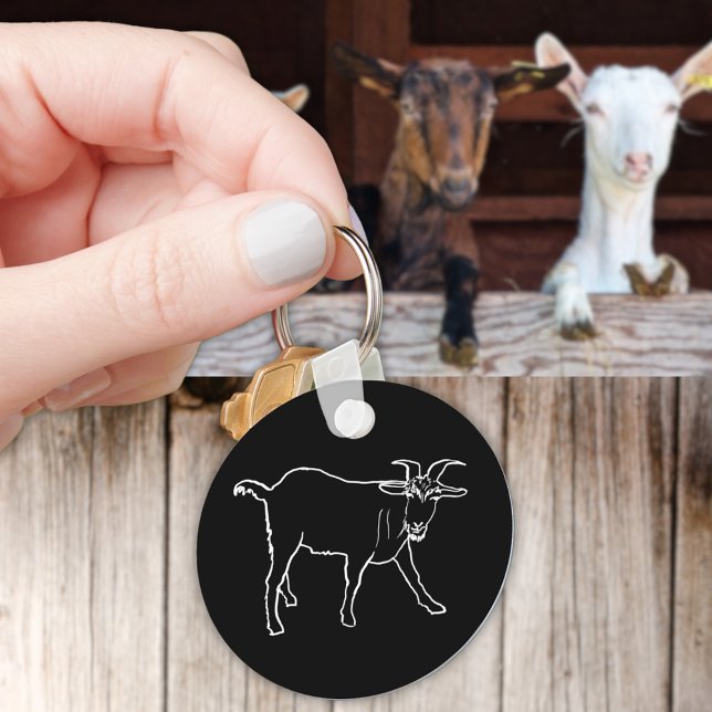 Porte-clés Chèvre Quirky Farm Animal Monochrome dessin Art (Cute goat simple line art farm animal minimalist drawing black and white keyring)