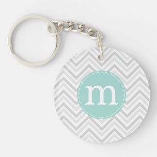 Porte-clés Chevron gris et blanc moderne personnalisé
