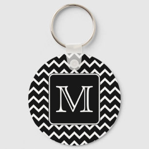 Porte-clés Chevron noir et blanc avec Monogramme personnalisé