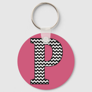 Porte-clés Chevron noir et blanc P Monogramme Porte - clé de