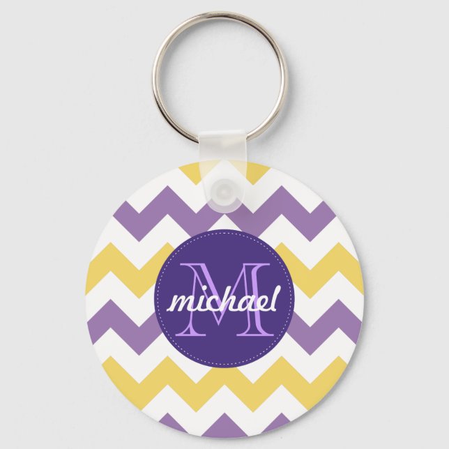 Porte-clés Chevron Purple Yellow Monogrammed Circle Pointes (Recto)
