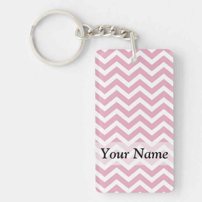 Porte-clés chevron rose et blanc (Devant)