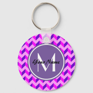 Porte-clés Chevron rose et violet monogramme