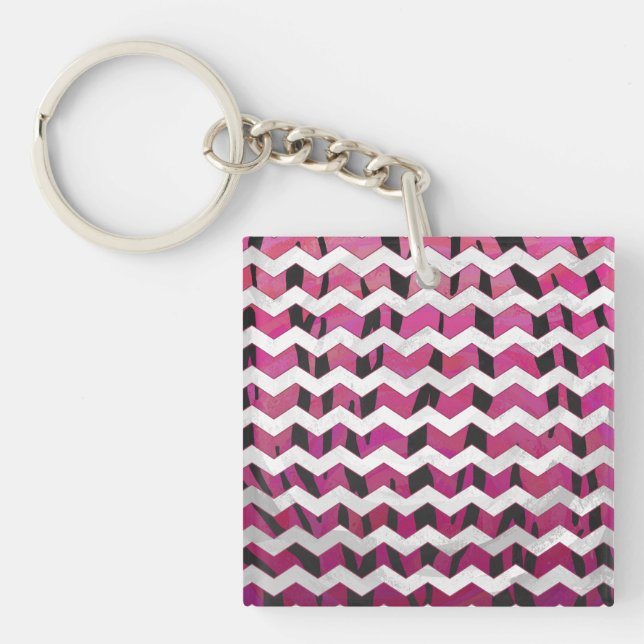 Porte-clés Chevron Tiger rose chaud et noir (Devant)