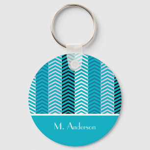 Porte-clés Chevron Turquoise Moderne Grilles Avec Nom