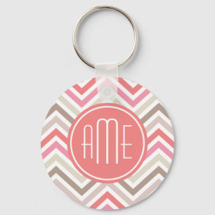 Porte-clés Chevrons Sorbet avec trois monogrammes
