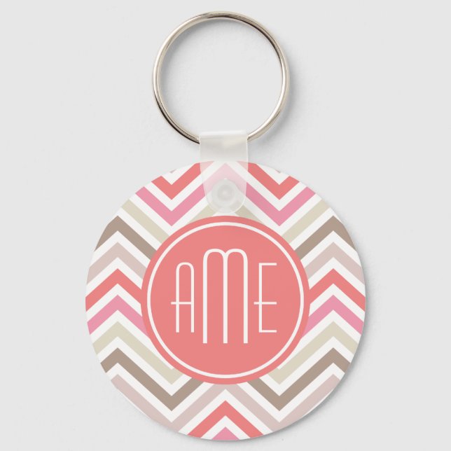 Porte-clés Chevrons Sorbet avec trois monogrammes (Recto)