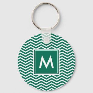 Porte-clés Chevrons Vert Luxuriant Avec Monogramme