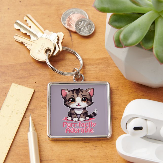 Porte-clés Chibi Kawaii Kitten Purr parfaitement adorable en  (Bureau)