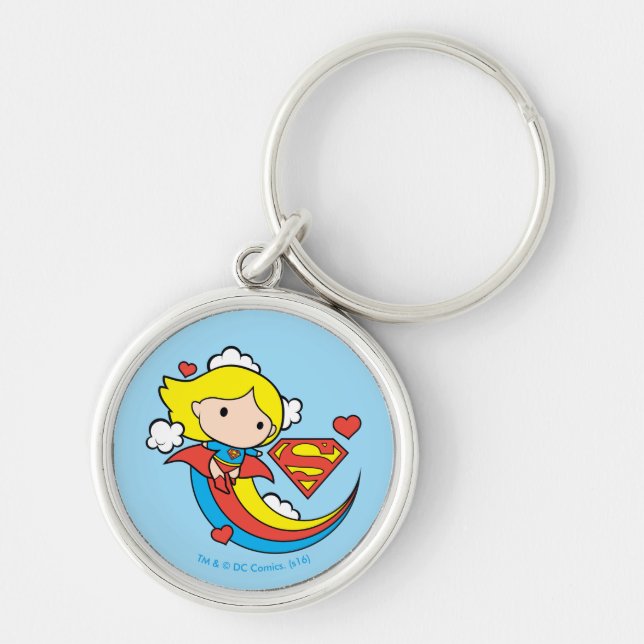 Porte-clés Chibi Supergirl volant arc-en-ciel (Devant)