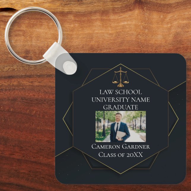 Porte-clés Chic Black Gold Law School Photo Graduation Cadeau (Recto)