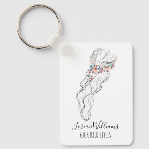 Porte-clés Chic boho fleur sauvage Coiffeur de mariage QR