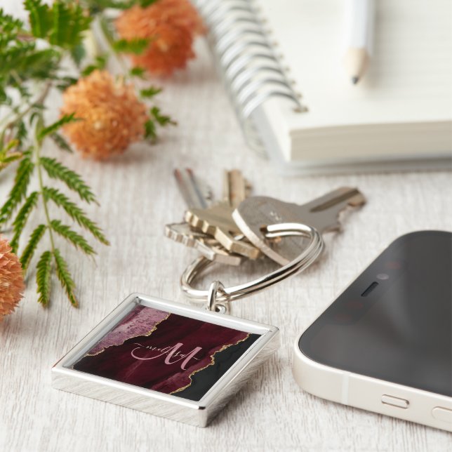 Porte-clés Chic Bourgogne Or Parties scintillant Agate Person (Côté)