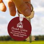 Porte-clés Chic Burgundy Real Estate Company Custom Realtor<br><div class="desc">This professional realtor keychain is custom made with your real estate company name under the modern cursive script and house image. These chic minimalist burgundy realty business promotional items feature a house logo image for home builder or realty agent company marketing.</div>