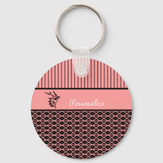 Porte-clés Chic et élégant rose et rayures Brown avec nom