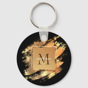 Porte-clés Chic Faux Gold Glam Brushstroke Monogramme