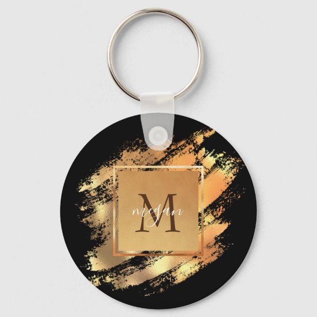 Porte-clés Chic Faux Gold Glam Brushstroke Monogramme (Recto)