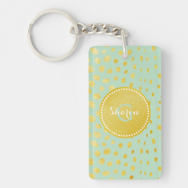 Porte-clés Chic faux or brillant guépard imprimé monogramme (Devant)