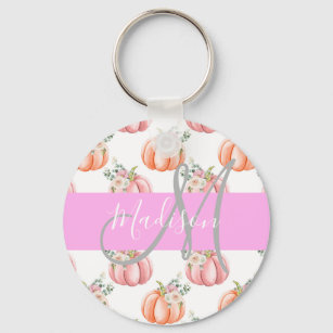 Porte-clés Chic Floral Blanc rose Pêche Citrouille Nom du mon