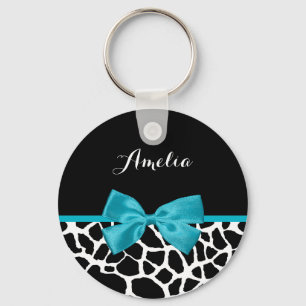 Porte-clés Chic Giraffe Imprimer Aqua Blue Ribbon Bow avec no