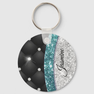 Porte-clés Chic girly faux parties scintillant argent noir tu