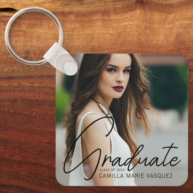 Porte-clés Chic Graduation Photo manuscrite Script superposit (Recto)