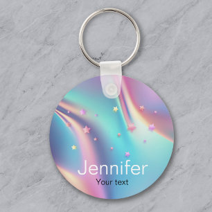 Porte-clés Chic monogramme étoiles de licorne holographique