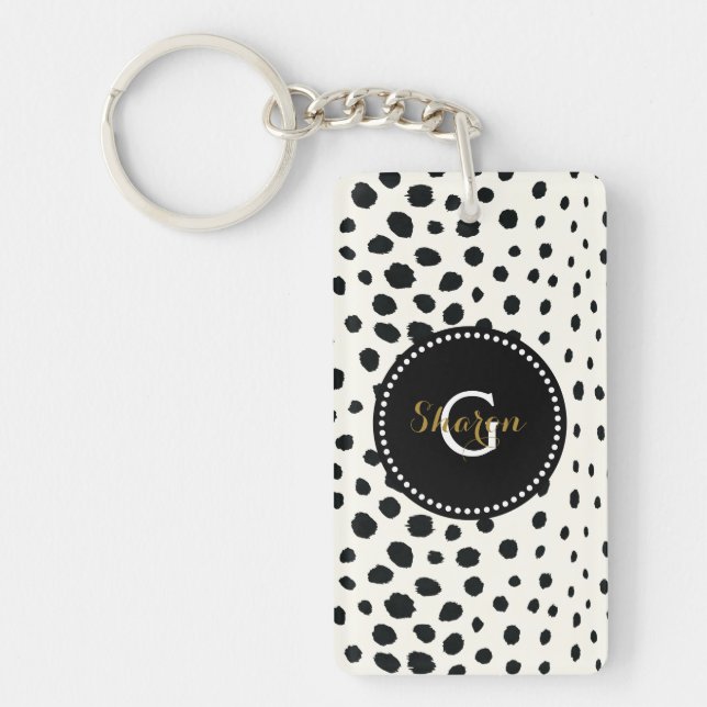 Porte-clés Chic noir blanc cheetah imprimer motif monogramme (Devant)