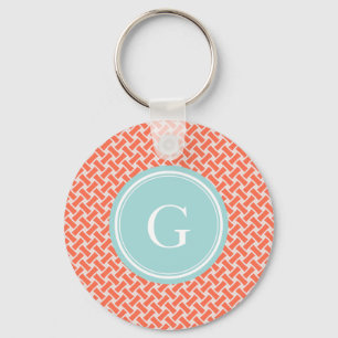 Porte-clés Chic orange herringbone motif géométrique monogram