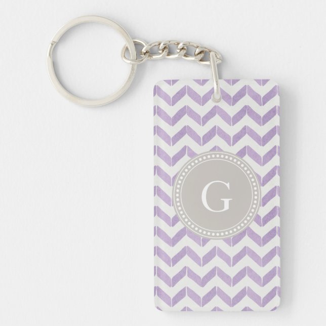 Porte-clés Chic Pastel violet gris Chevron Custom Monogramme (Devant)