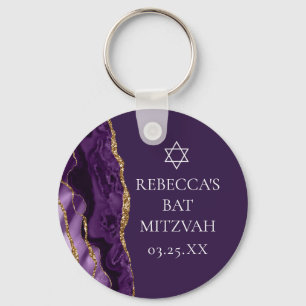 Porte-clés Chic Purple Gold Agate Bat mitzvah Party Personnal