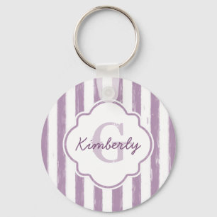 Porte-clés Chic Purple Painted Stripes Monogramme et nom