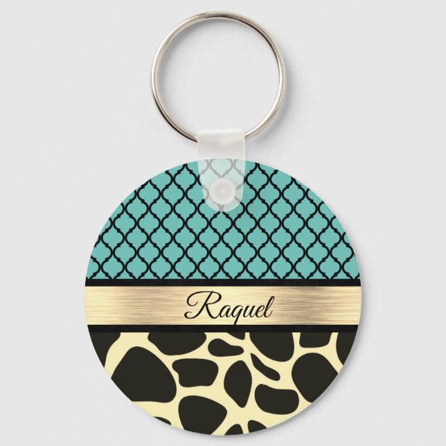 Porte-clés Chic Quatrefoil Giraffe Print  (Recto)